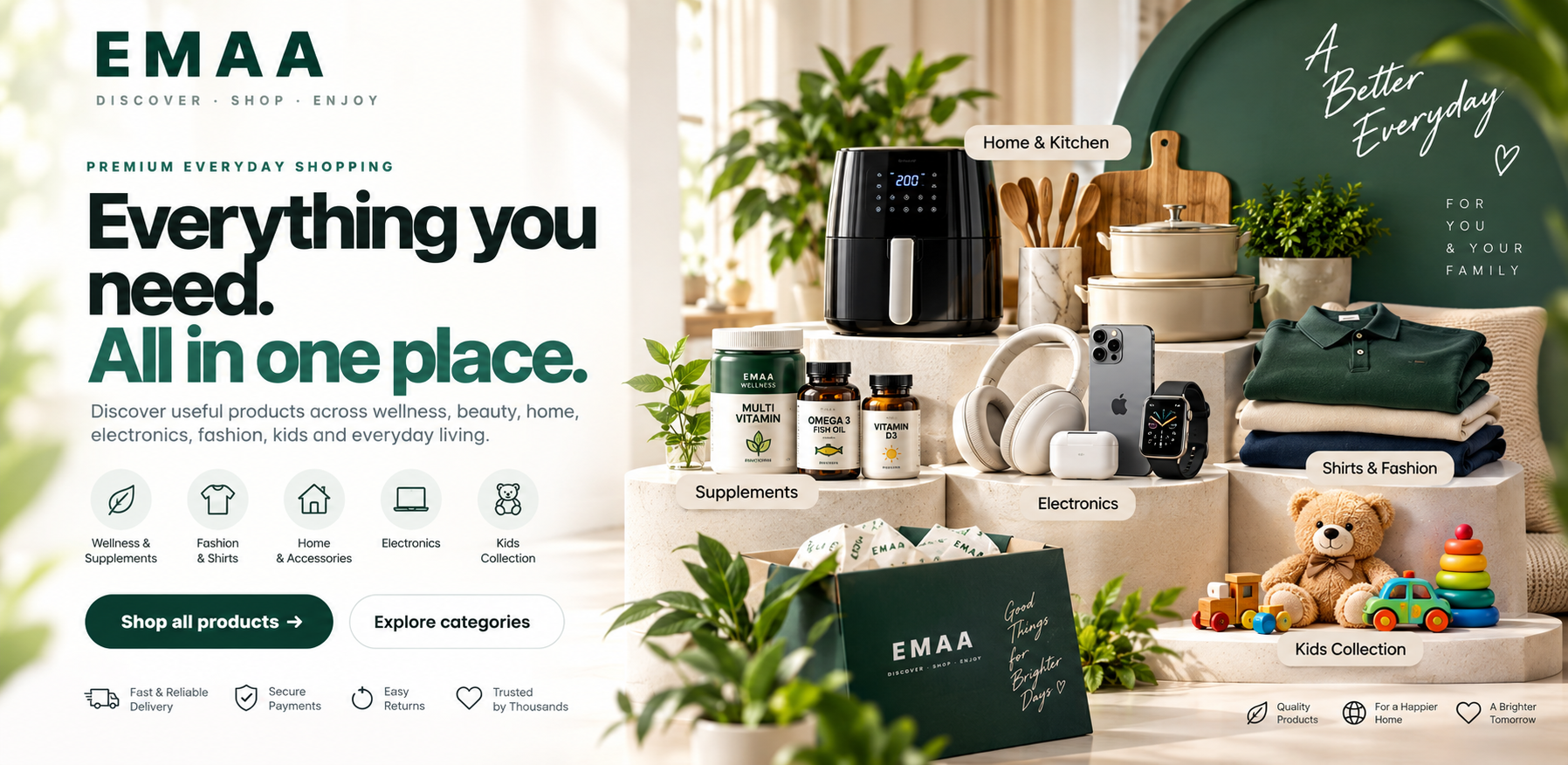 EMAA lifestyle collection featuring wellness, beauty, home and everyday products